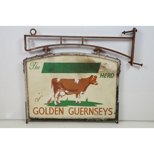 451 - Mid Century vintage Golden Guernsey double sided swing sign  featuring a cow and coloured lettering.... 