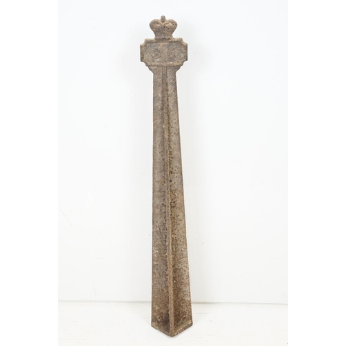 452 - 19th Century cast metal no. 36 grave marker surmounted with crown to top. Measures 84cm tall.