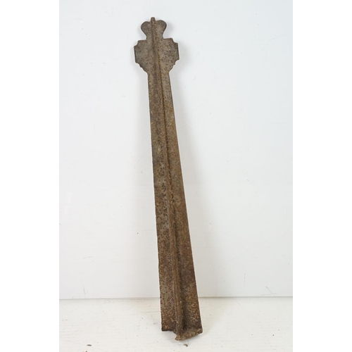 452 - 19th Century cast metal no. 36 grave marker surmounted with crown to top. Measures 84cm tall.