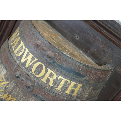 453 - Wadworth Home of Master Cooper Brewers of Devizes half barrel sign set within a wooden frame. The si... 