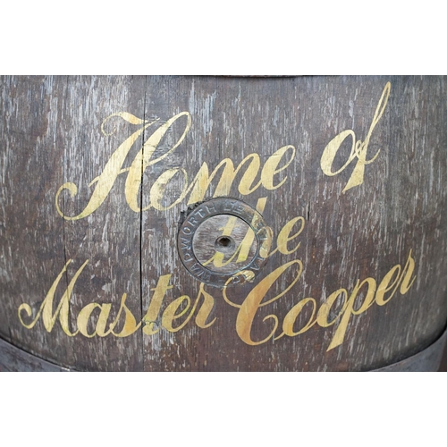 453 - Wadworth Home of Master Cooper Brewers of Devizes half barrel sign set within a wooden frame. The si... 