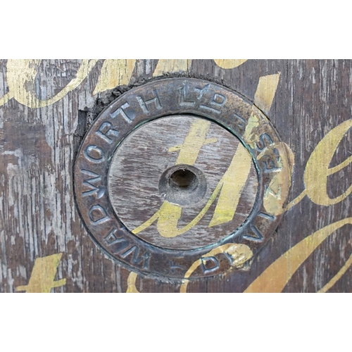 453 - Wadworth Home of Master Cooper Brewers of Devizes half barrel sign set within a wooden frame. The si... 