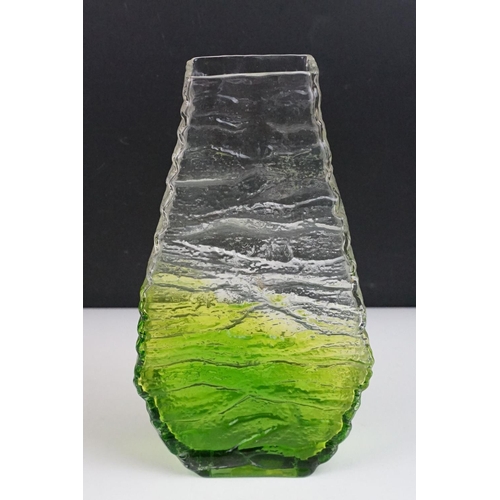 47 - Two 1970s textured studio glass vases to include a bark effect vase in green & amber (possibly Ingri... 