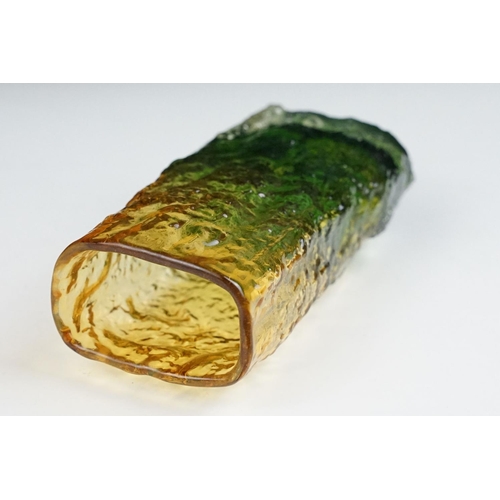 47 - Two 1970s textured studio glass vases to include a bark effect vase in green & amber (possibly Ingri... 