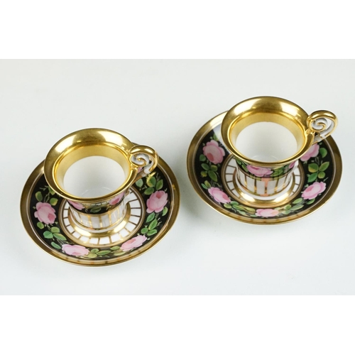 48 - Nymphenburg porcelain cabaret coffee set for two, numbered 997, with pink rose & gilt decoration, co... 