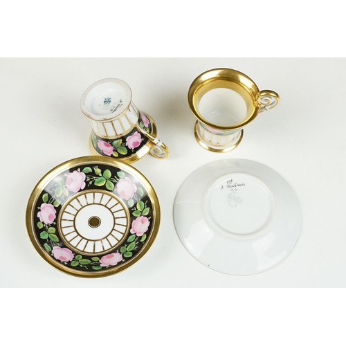 48 - Nymphenburg porcelain cabaret coffee set for two, numbered 997, with pink rose & gilt decoration, co... 