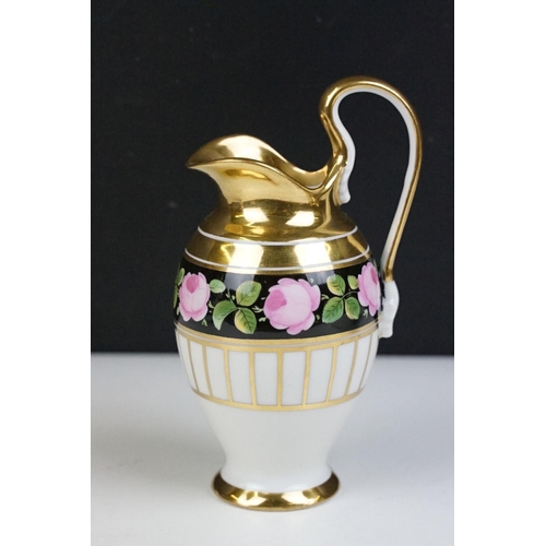 48 - Nymphenburg porcelain cabaret coffee set for two, numbered 997, with pink rose & gilt decoration, co... 