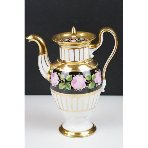 48 - Nymphenburg porcelain cabaret coffee set for two, numbered 997, with pink rose & gilt decoration, co... 