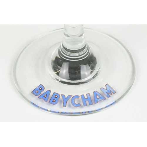 61 - Advertising - Ten Babycham drinking glasses with the leaping deer motif, approx 11cm tall