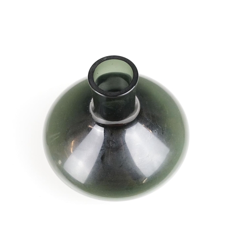 67 - Whitefriars Shadow Green Soda Vase (14cm high, with Whitefriars sticker), a Whitefriars smoky glass ... 