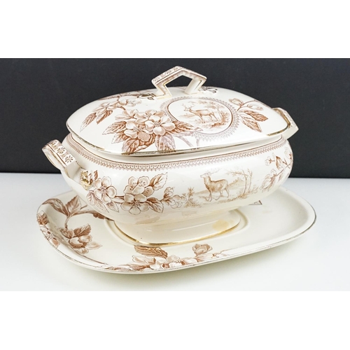 69 - 19th Century H&R Cannes transfer printed soup tureen & cover, with oval stand. (Tureen approx 34cm l... 