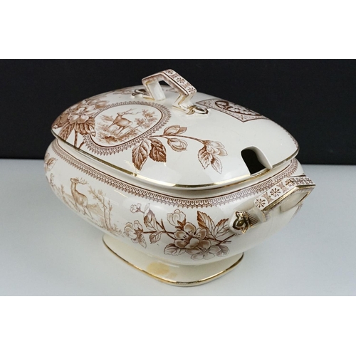 69 - 19th Century H&R Cannes transfer printed soup tureen & cover, with oval stand. (Tureen approx 34cm l... 