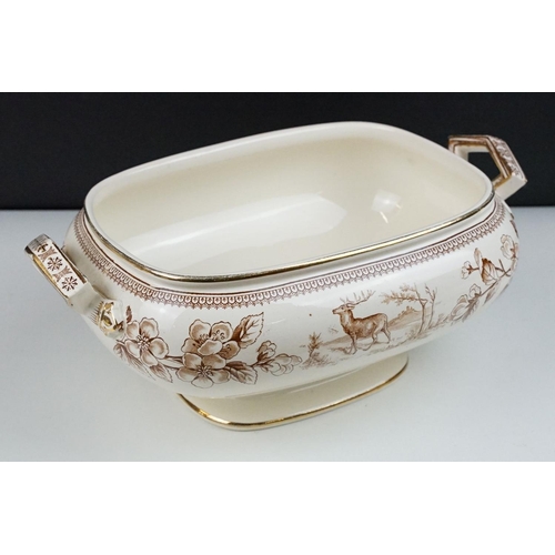 69 - 19th Century H&R Cannes transfer printed soup tureen & cover, with oval stand. (Tureen approx 34cm l... 