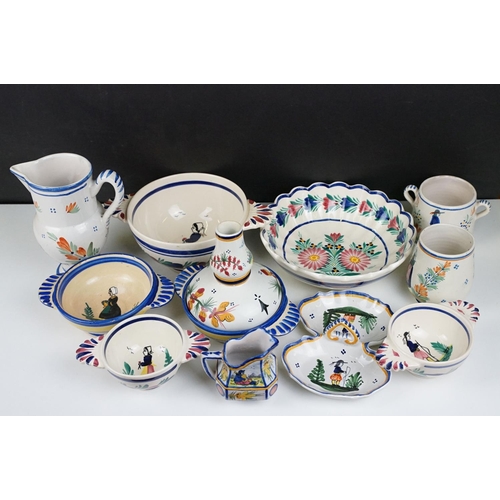 92 - Collection of Quimper French faience ceramics to include HB and Henriot factory marks including bowl... 