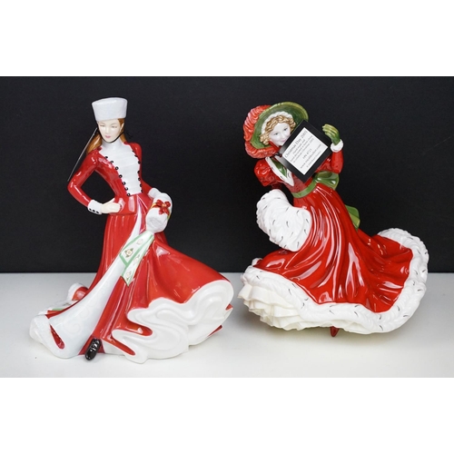 95 - Six Royal Doulton Christmas day figurines to include 2001 (HN4315), 2003 (HN 4552), Christmas Day 20... 