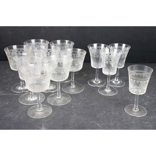 98 - Collection of early 20th Century glasses to include four sherry glasses and eight larger examples al... 