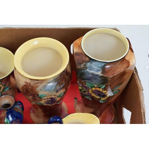 126 - Collection of 20th Century H&K Tunstall Viola Pattern hand painted ceramics, to include vases, jugs,... 