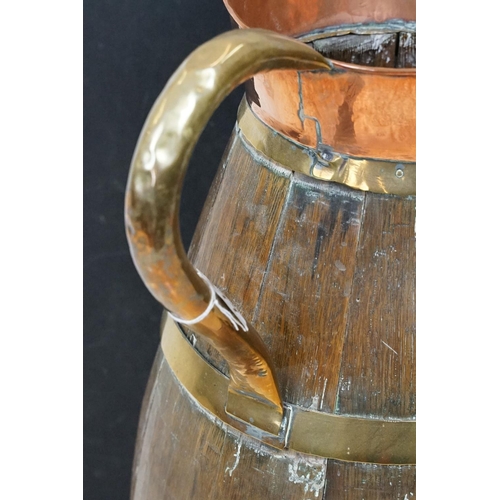 177 - Large Late 19th /Early 20th century Oak, Copper and Brass Coopered Stick Stand in the form of a Jug,... 