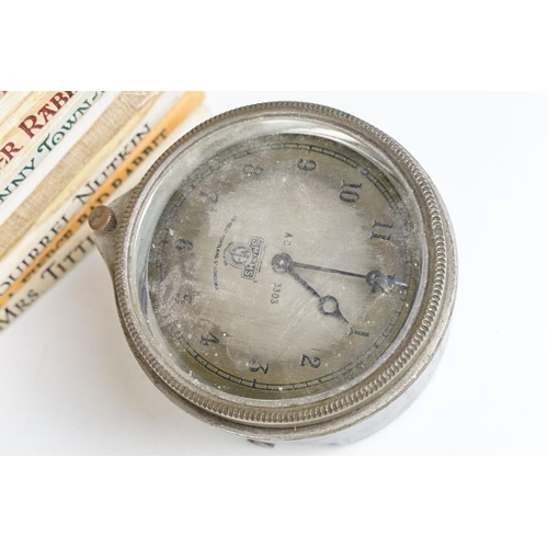 347 - A box of mixed collectables to include pocket watches, wristwatch, Smiths car clock, fishing tackle,... 