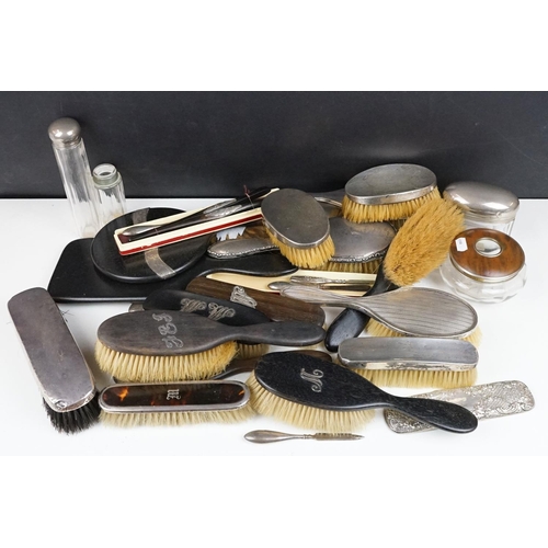 349 - A collection of mixed vanity / dressing table items to include hallmarked silver brushes, a selectio... 