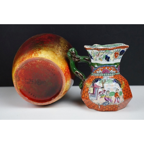 35 - Mixed ceramics, 9 pieces, to include a Royal Doulton Flambe vase (16cm tall), 19th century majolica ... 