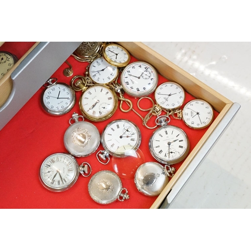 351 - A large collection of mainly contemporary pocket watches together with some vintage examples contain... 