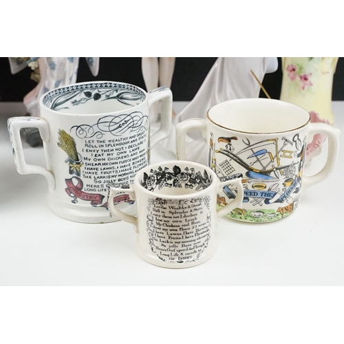 38 - Mixed ceramics to include a large 19th century transfer printed loving cup (15.5cm high), five furth... 