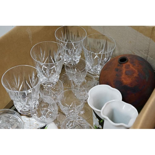 39 - Mixed glass & ceramics to include Stuart Crystal wine glasses, studio pottery, porcelain tea ware, c... 