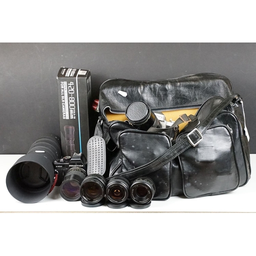 407 - Group of cameras, lenses & accessories to include a Praktica Electronic B200 (with Prakticar 2.8/135... 