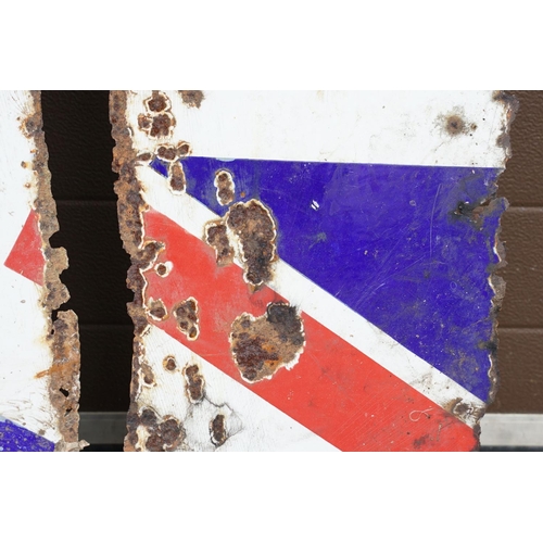 454 - Vintage BP Motor Spirit enamelled advertising sign with logo to centre on a union jack background. A... 