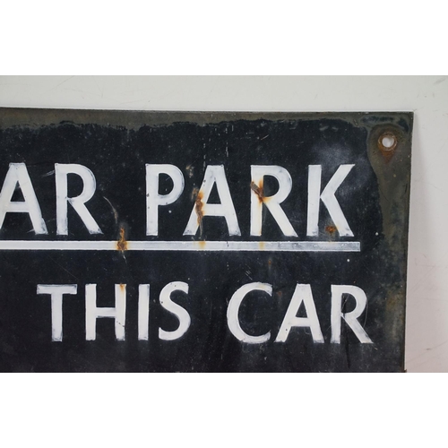 456 - Vintage enamelled 'members only car park' sign having a black background with white lettering. Measu... 