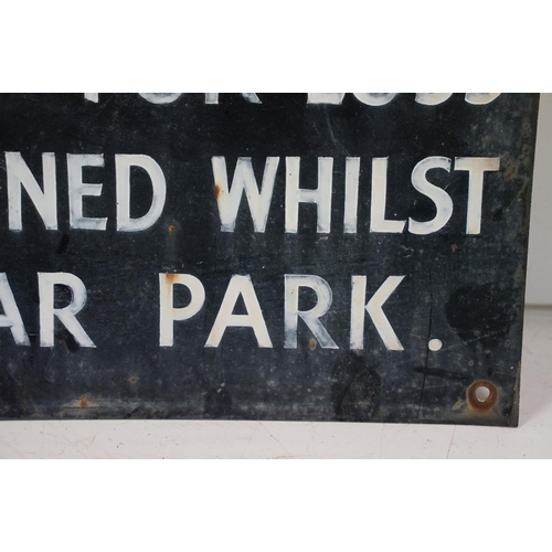 456 - Vintage enamelled 'members only car park' sign having a black background with white lettering. Measu... 