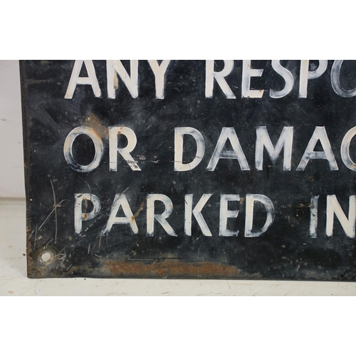 456 - Vintage enamelled 'members only car park' sign having a black background with white lettering. Measu... 