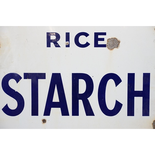 458 - Vintage Colman's Rice Starch blue and white enamelled advertising sign. Measures 92 x 61cm.