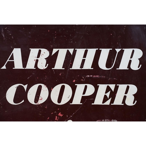 459 - Vintage enamelled advertising sign for 'Arthur Cooper Wine Merchant' having a brown background with ... 