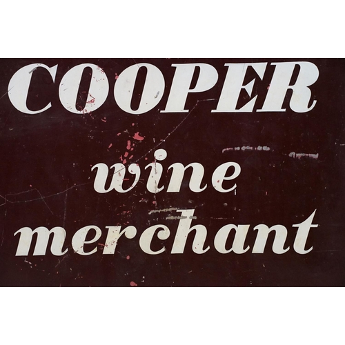 459 - Vintage enamelled advertising sign for 'Arthur Cooper Wine Merchant' having a brown background with ... 