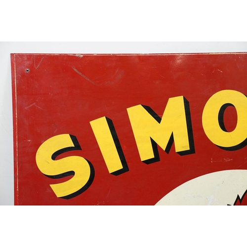 460 - Vintage Simonds Ales and Stouts breweriana enamelled advertising sign having a red background with y... 