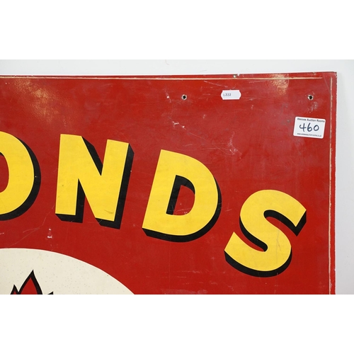 460 - Vintage Simonds Ales and Stouts breweriana enamelled advertising sign having a red background with y... 