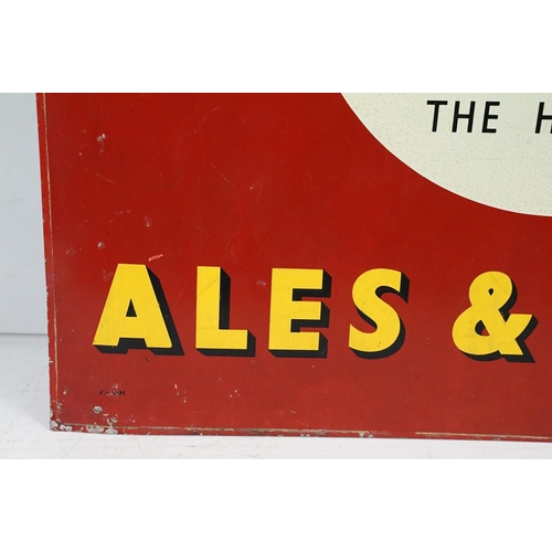 460 - Vintage Simonds Ales and Stouts breweriana enamelled advertising sign having a red background with y... 