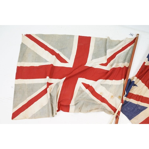 161 - Two vintage cloth Union flags, with poles (measure approx 78cm x 55cm and 78cm x 59cm - excluding po... 