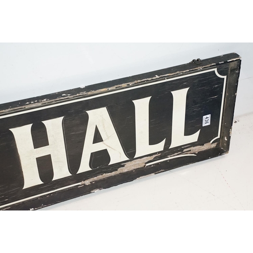 436 - ' Market Hall ' large painted wooden rectangular wall sign, with white lettering on black ground. Me... 