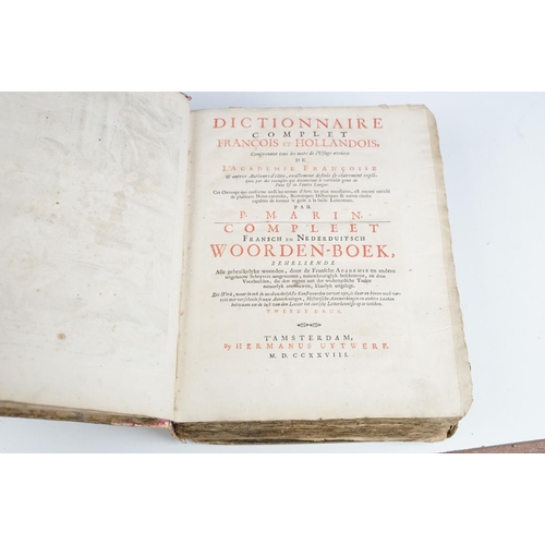 514 - An antique Dutch to French dictionary, dated 1739.