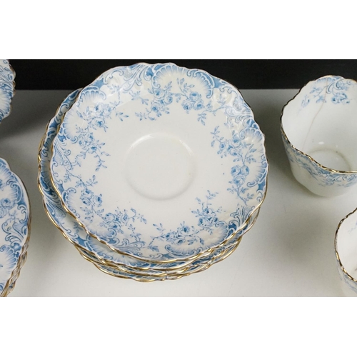 115 - 19th Century Victorian Aynsley part tea service having a moulded rim with transfer printed blue flor... 