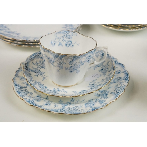 115 - 19th Century Victorian Aynsley part tea service having a moulded rim with transfer printed blue flor... 