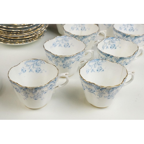 115 - 19th Century Victorian Aynsley part tea service having a moulded rim with transfer printed blue flor... 