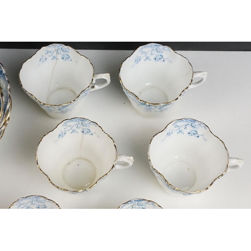 115 - 19th Century Victorian Aynsley part tea service having a moulded rim with transfer printed blue flor... 