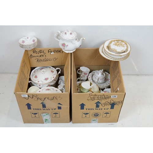 120 - Royal Albert 'Tranquillity' tea & dinner ware to include teapot, 6 teacups, mug, 2 coffee cups, 7 te... 