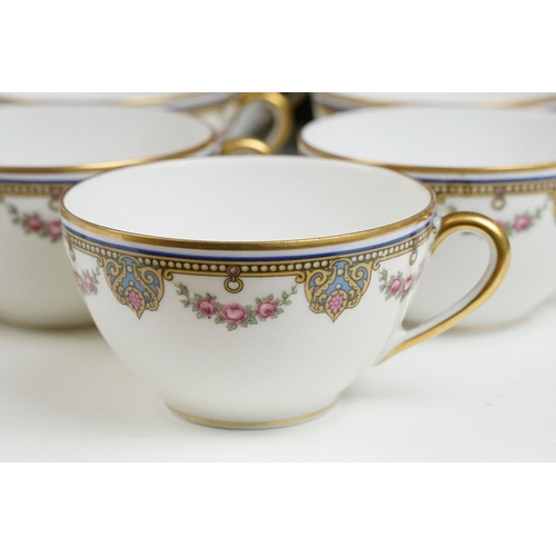 122 - 20th Century Limoges of France tea set with pink rose decoration (teapot, 12 cups & saucers, milk ju... 