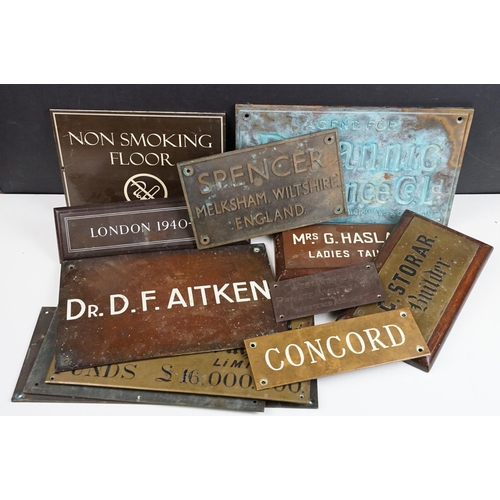 402 - Collection of 12 metal plaques, early 20th century onwards, mostly business / name wall plaques, fea... 