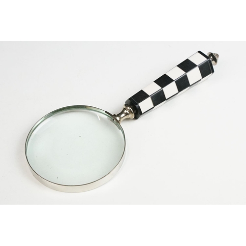 425 - Hand Held Magnifying Glass with checkboard handle, approx 25cm long